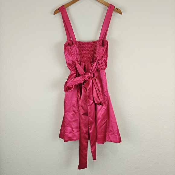 Anthropologie Maeve Nwot Pink Bow-Tie Satin Mini Dress Fairycore Whimsical Sz 4 - Picture 12 of 16